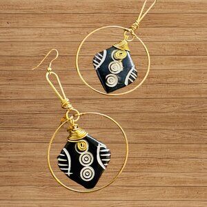 Round African Tribal Hoop Earrings – Brass & Horn from Kenya